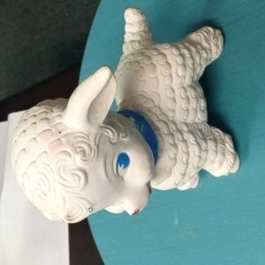 Vintage Edward Mobley Lamb Bashful Eyes Rubber Squeak Toy Works, Shelf Decor